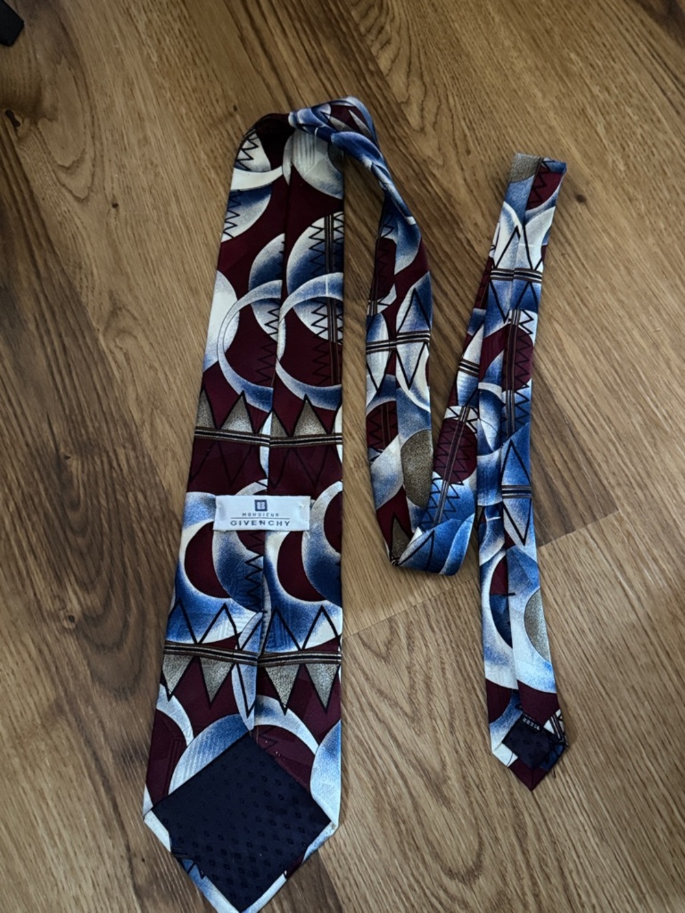 Givenchy Blue, Burgundy and Gold Geometric Circle Tie Vintage - Picture 3 of 5